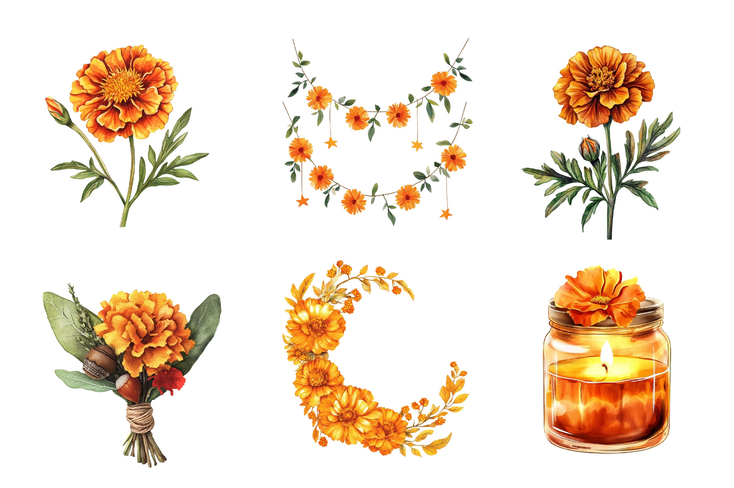 Fall Marigold Clipart Bundle - CraftNest - Digital Crafting and Art