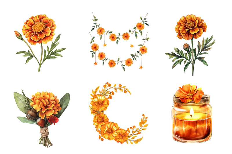Fall Marigold Clipart Bundle - CraftNest - Digital Crafting and Art