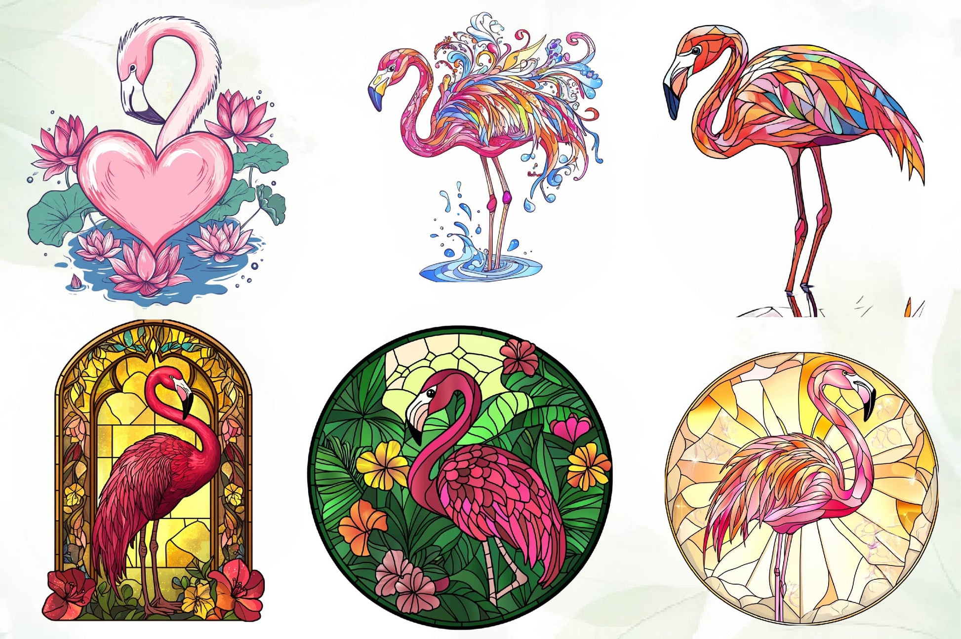 Round Stained Glass Flamingo Clipart Bundle - CraftNest - Digital Crafting and Art