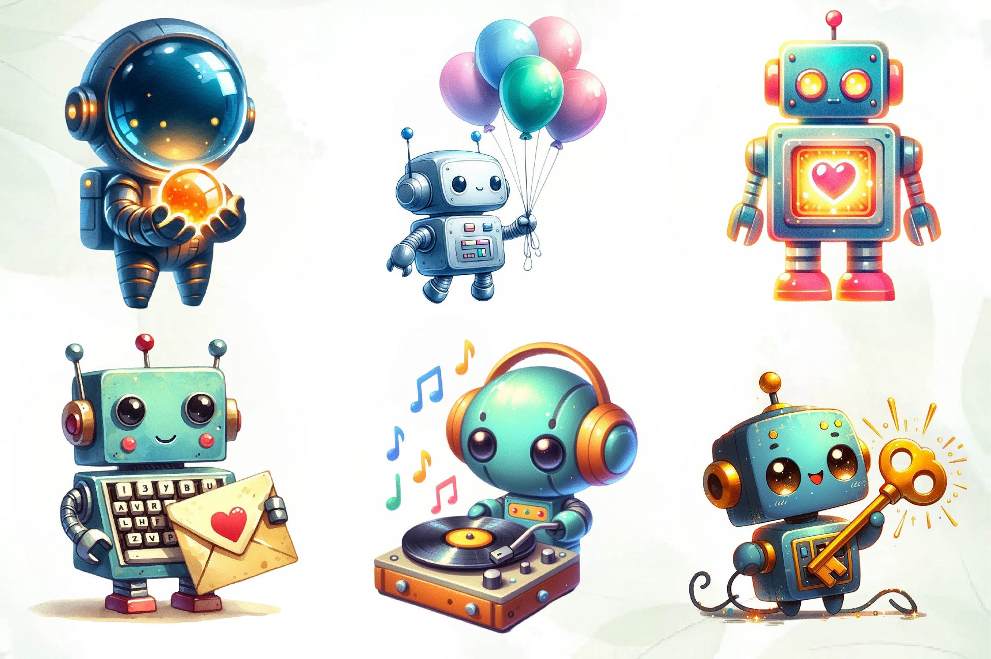 Cute Vintage Robots Clipart Bundle - CraftNest - Digital Crafting and Art