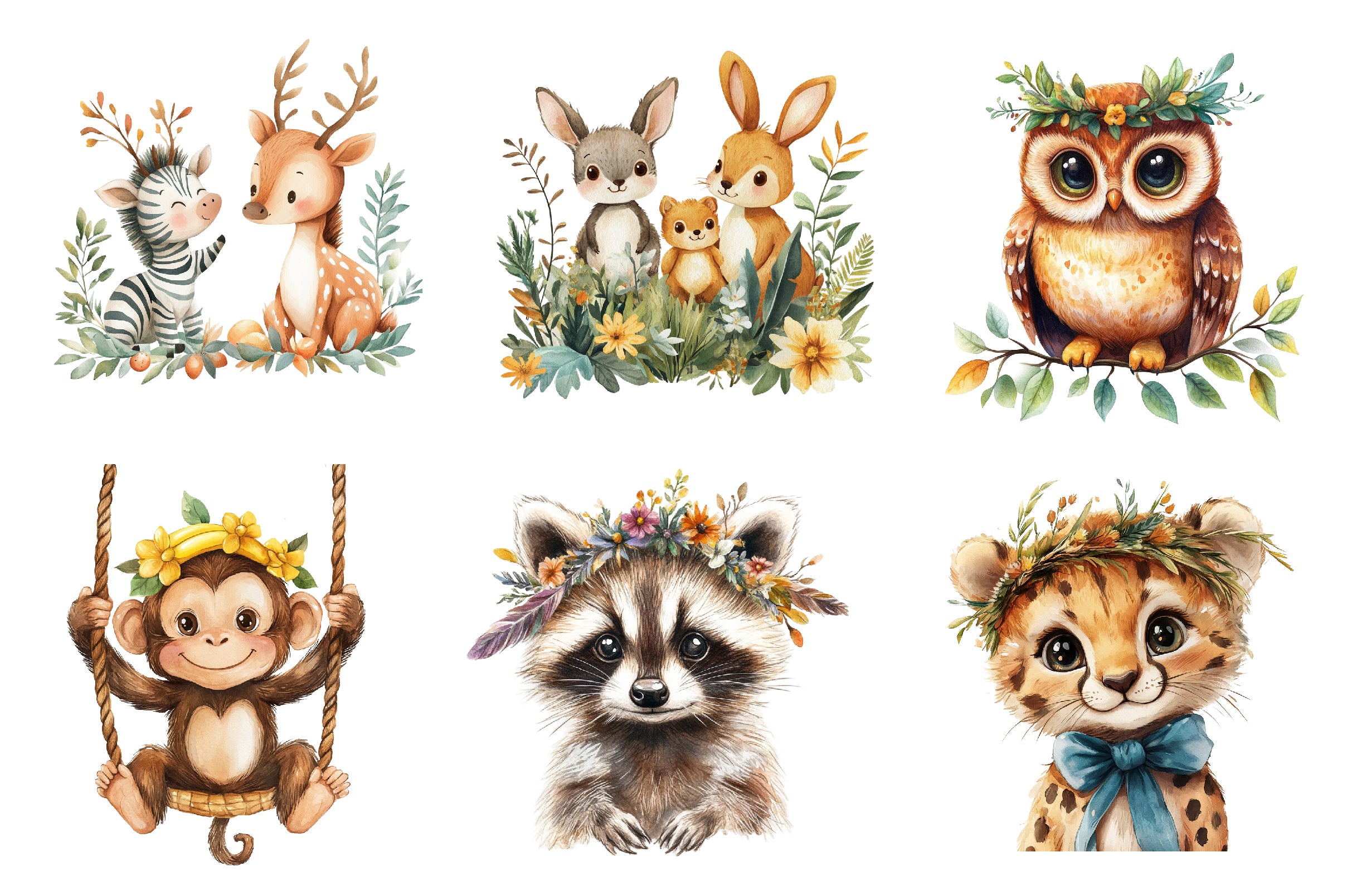 Cute Boho Woodland And Jungle Animals Clipart Bundle - CraftNest - Digital Crafting and Art