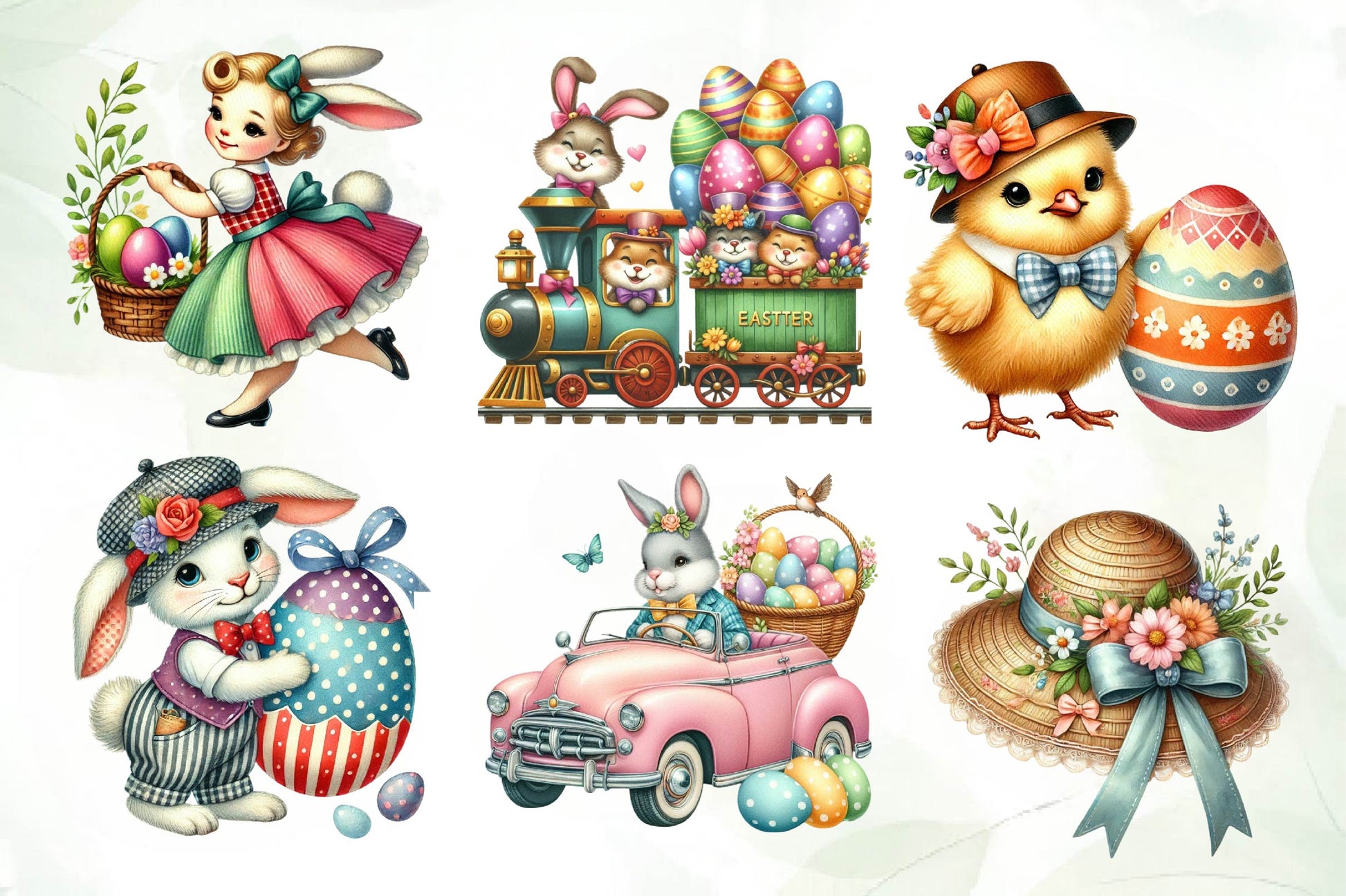 Vintage 1950 Easter Clipart Bundle - CraftNest - Digital Crafting and Art