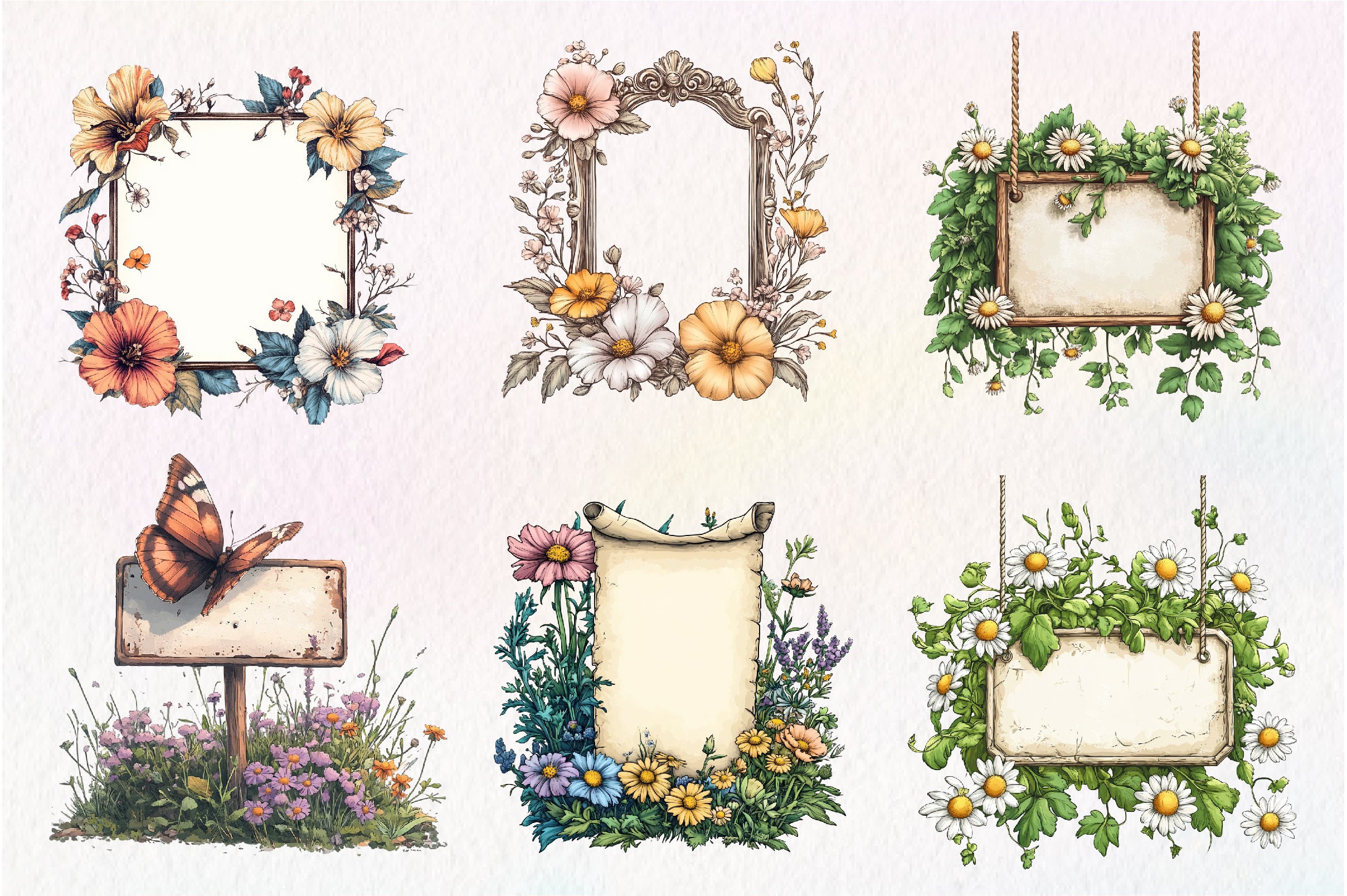 Summer Empty Sign & Wildflowers Clipart Bundle - CraftNest - Digital Crafting and Art