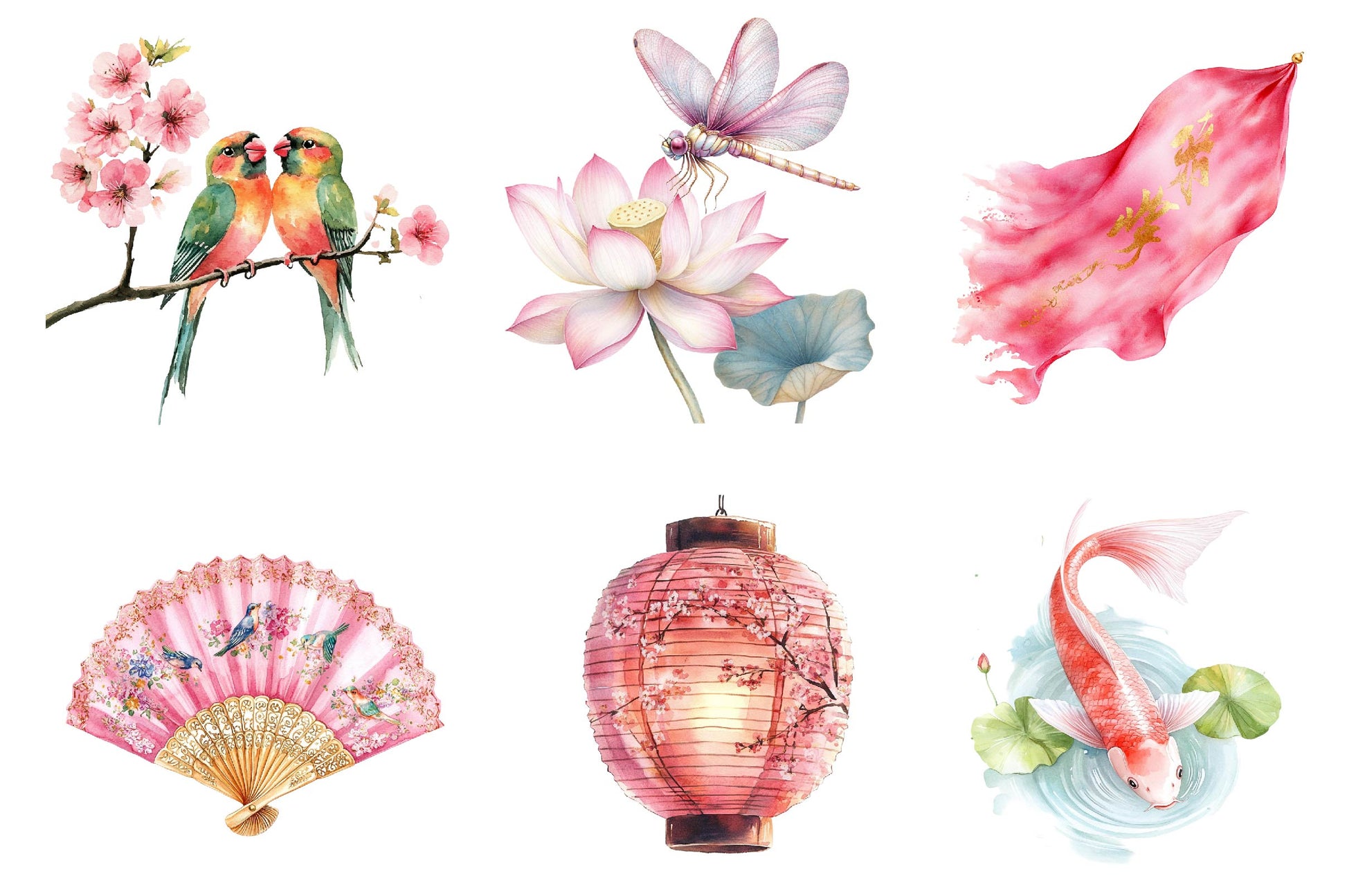 Pink Chinoiserie Summer Clipart Bundle 1 - CraftNest - Digital Crafting and Art