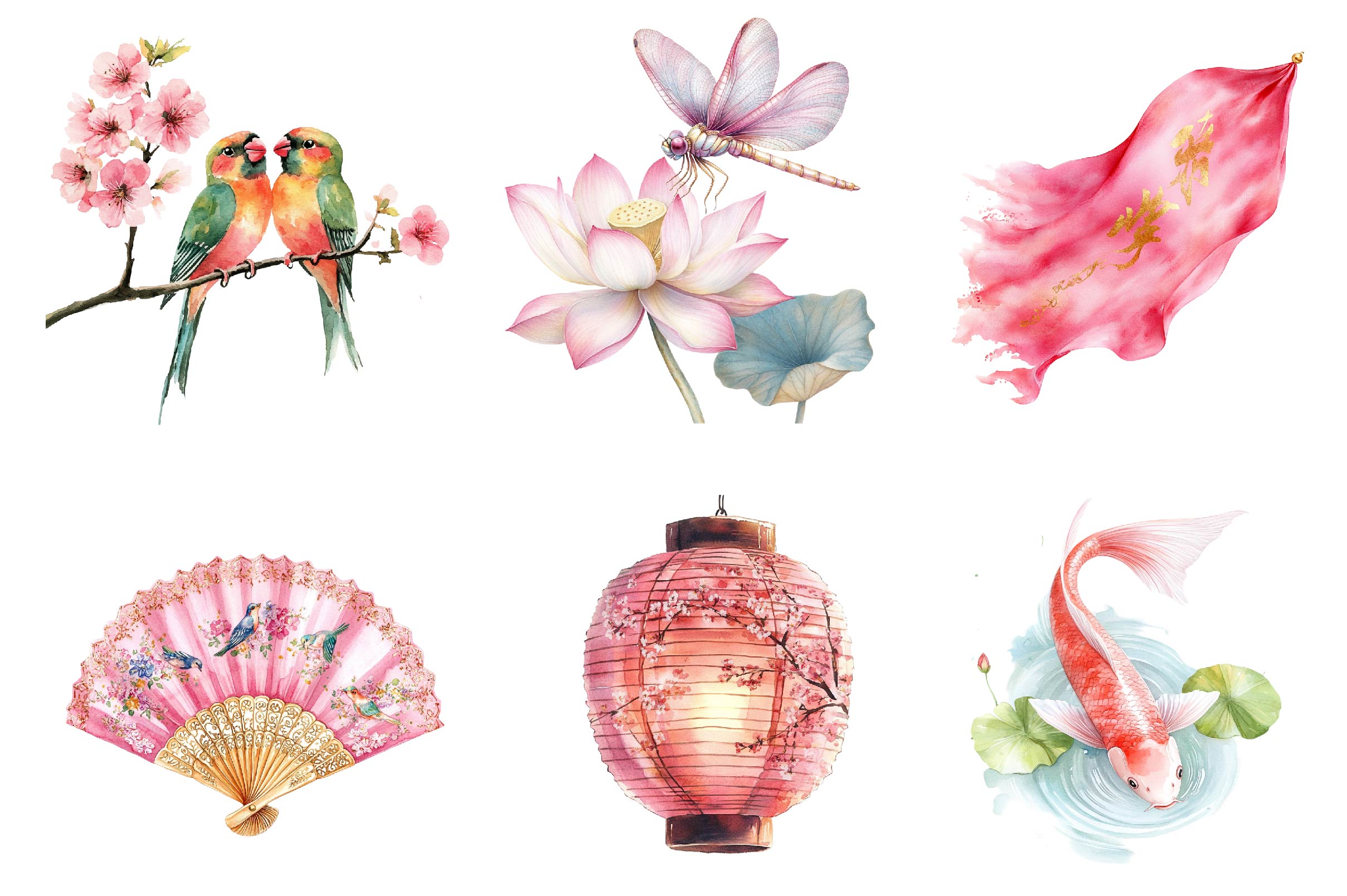 Pink Chinoiserie Summer Clipart Bundle 1 - CraftNest - Digital Crafting and Art