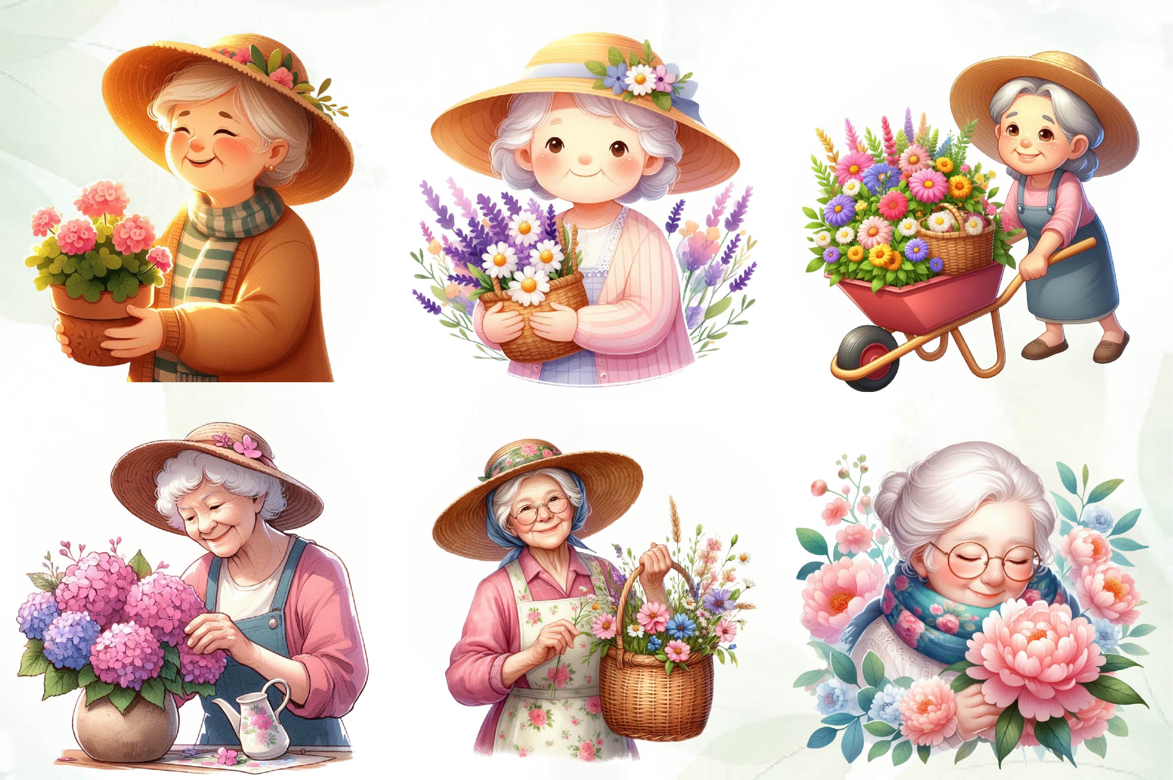Gardening Grandma With Flowers Clipart Bundle - CraftNest - Digital Crafting and Art