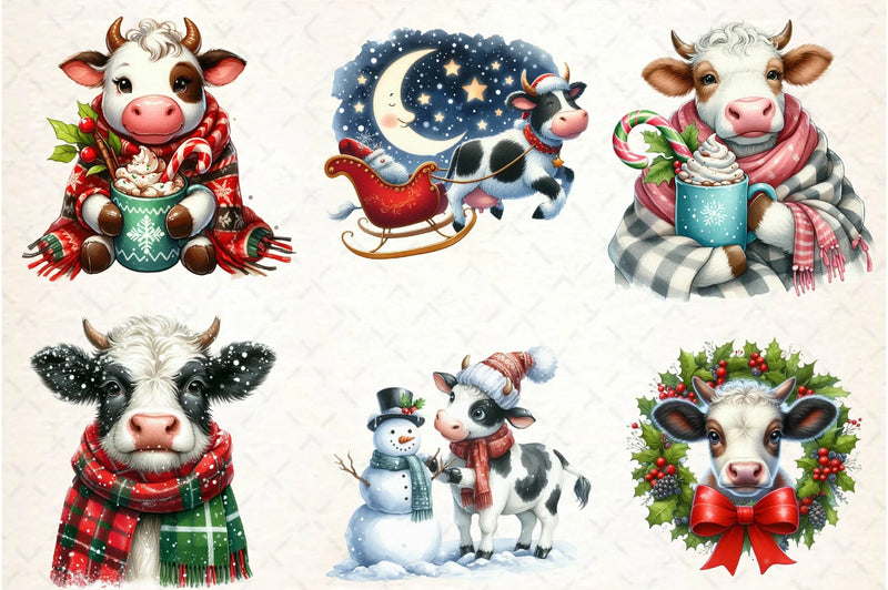 Cute Christmas Cow Clipart Bundle - CraftNest - Digital Crafting and Art