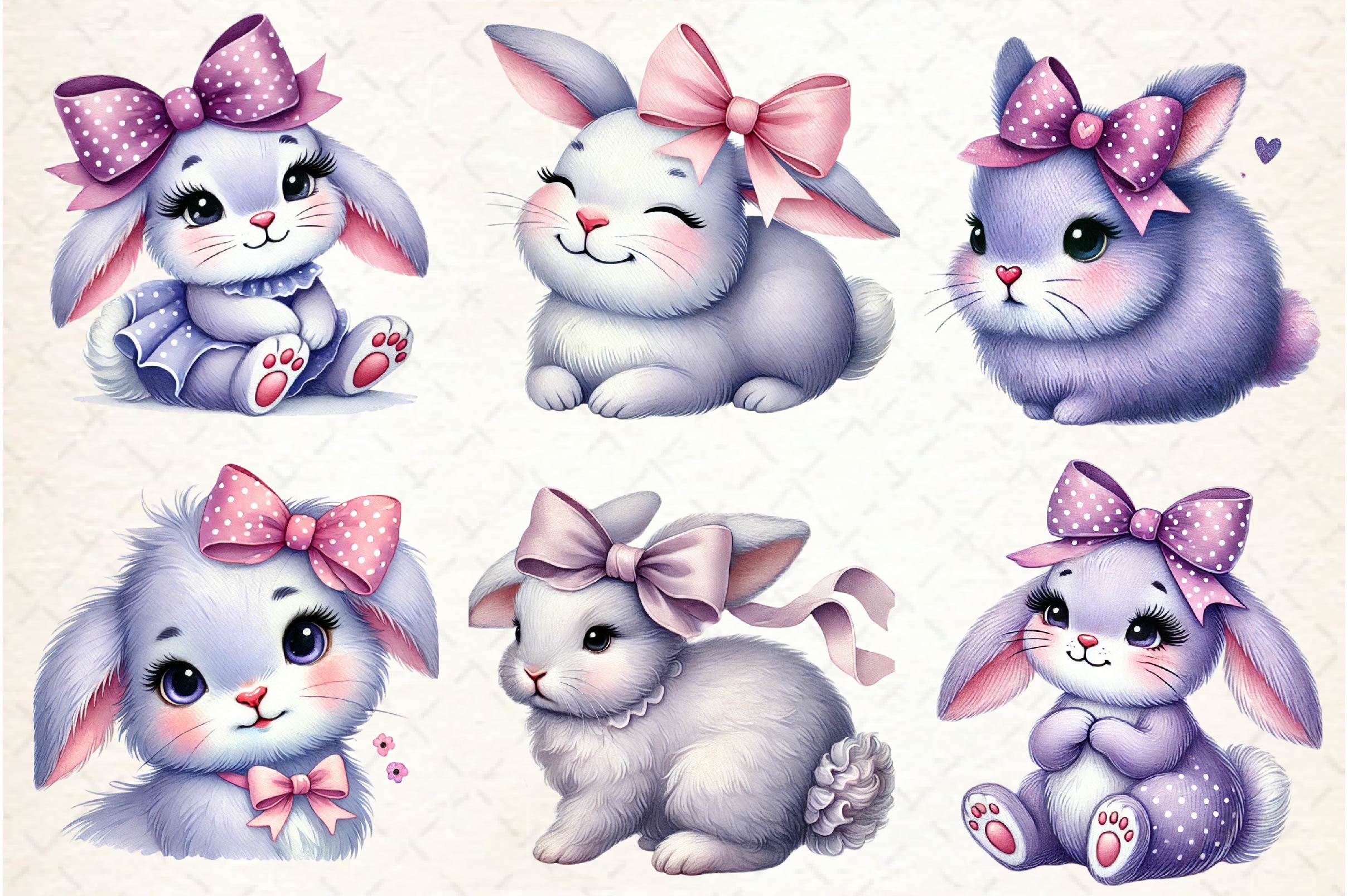 Cute Purple Easter Bunny With Bow Clipart Bundle - CraftNest - Digital Crafting and Art