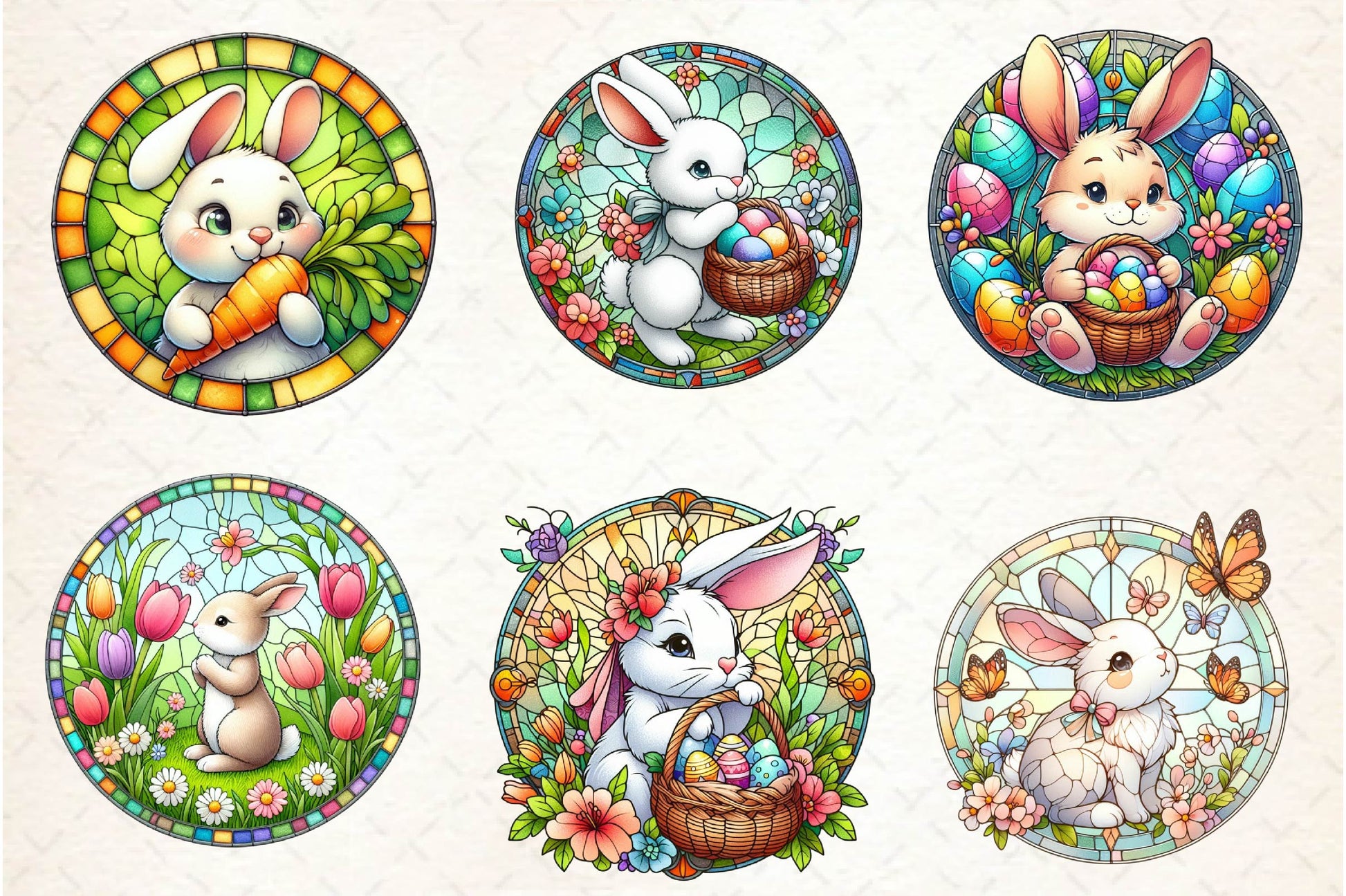 Round Stained Glass Easter Bunny Clipart Bundle - CraftNest - Digital Crafting and Art