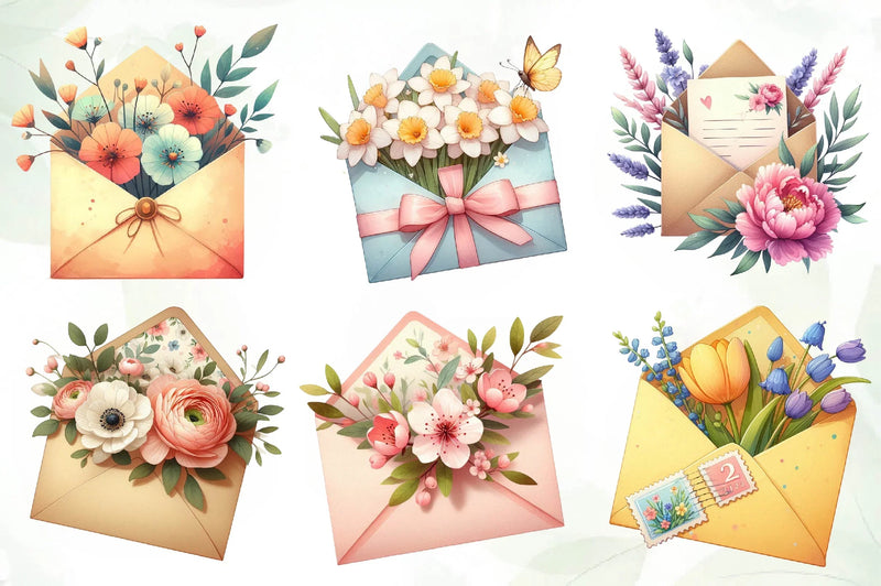 Spring Envelope Flower Letter Clipart Bundle 1 - CraftNest - Digital Crafting and Art