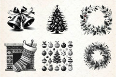 Black And White Christmas Clipart Bundle - CraftNest - Digital Crafting and Art