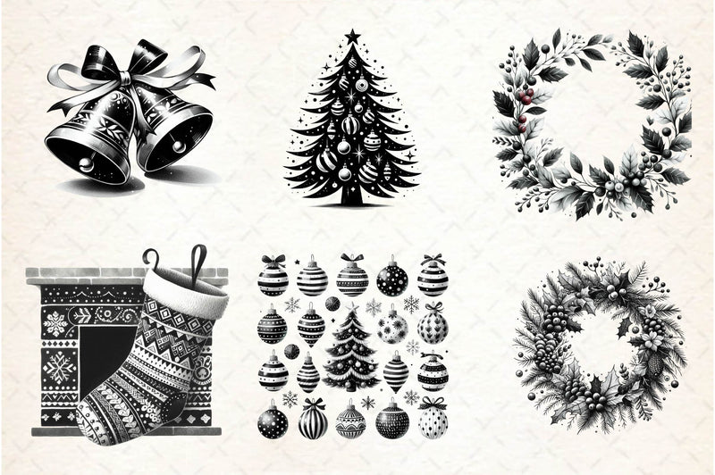 Black And White Christmas Clipart Bundle - CraftNest - Digital Crafting and Art