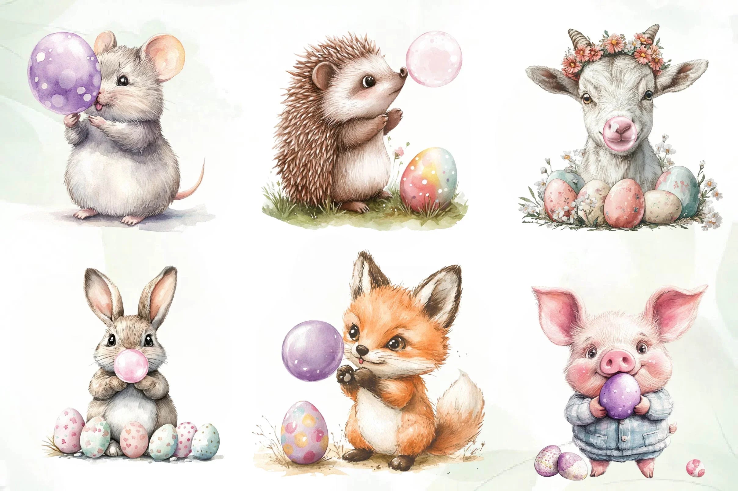Easter Animals Blowing A Bubblegum Clipart Bundle - CraftNest - Digital Crafting and Art