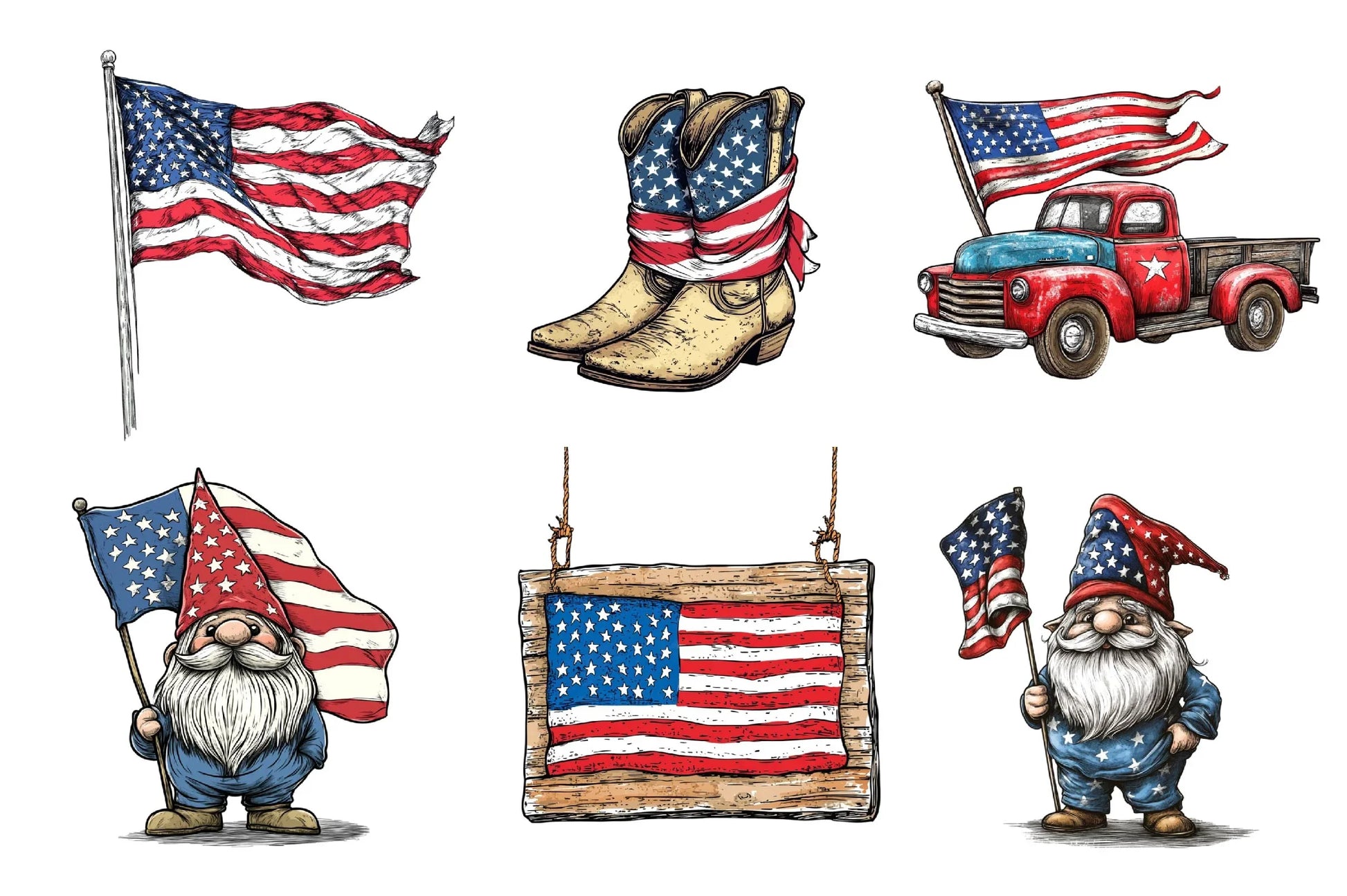 Vintage American Flag Design Clipart Bundle - CraftNest - Digital Crafting and Art