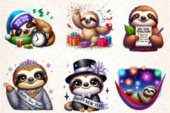 Happy New Year Sloth Clipart Bundle - CraftNest - Digital Crafting and Art