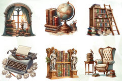 Old Library Clipart Bundle - CraftNest - Digital Crafting and Art