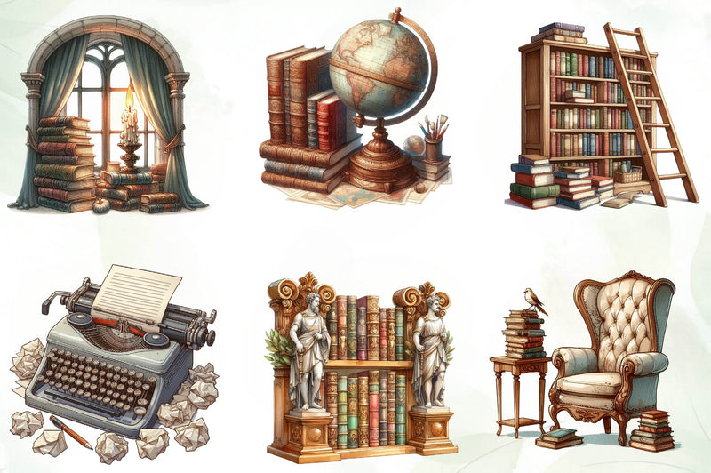 Old Library Clipart Bundle - CraftNest - Digital Crafting and Art