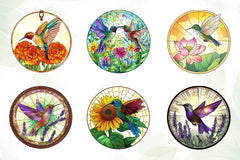 Hummingbird & Flowers Round Stained Glass Art Clipart Bundle - CraftNest - Digital Crafting and Art
