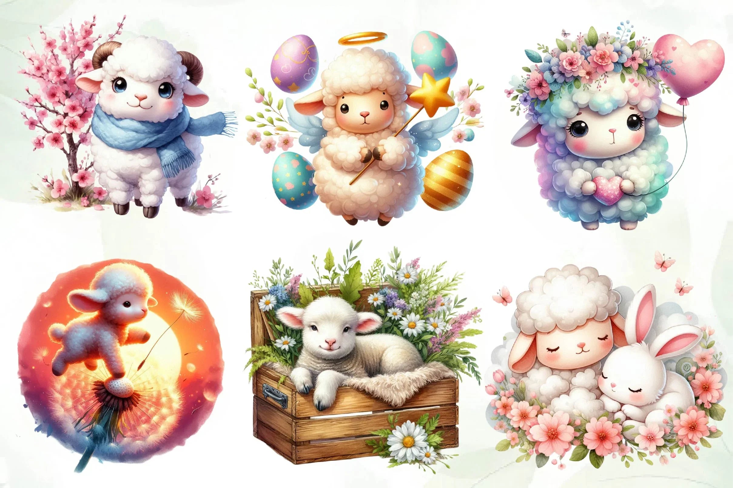 Cute Spring Sheep Clipart Bundle - CraftNest - Digital Crafting and Art