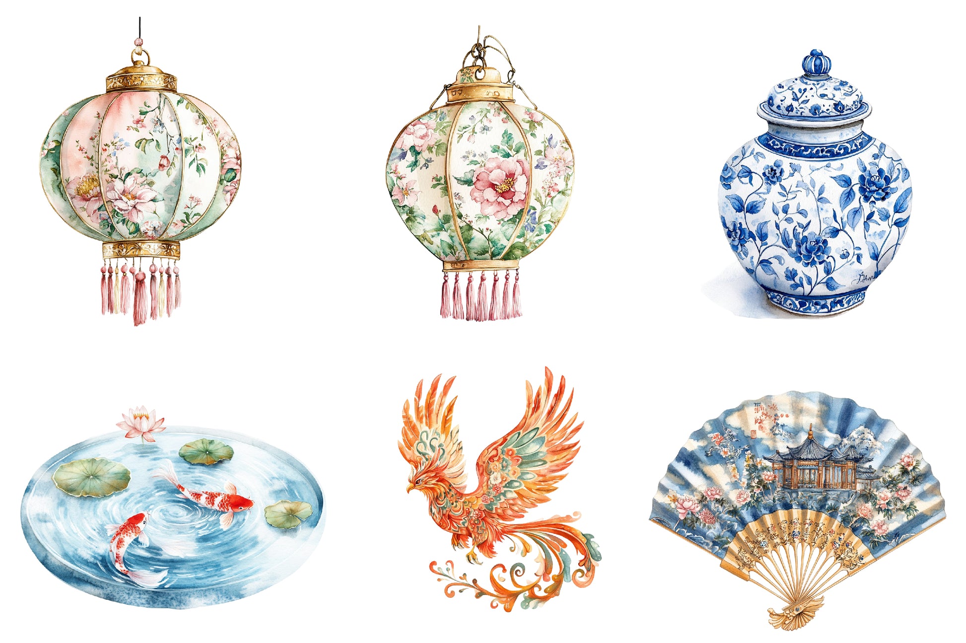 Chinoiserie Toile De Jouy Clipart Bundle - CraftNest - Digital Crafting and Art
