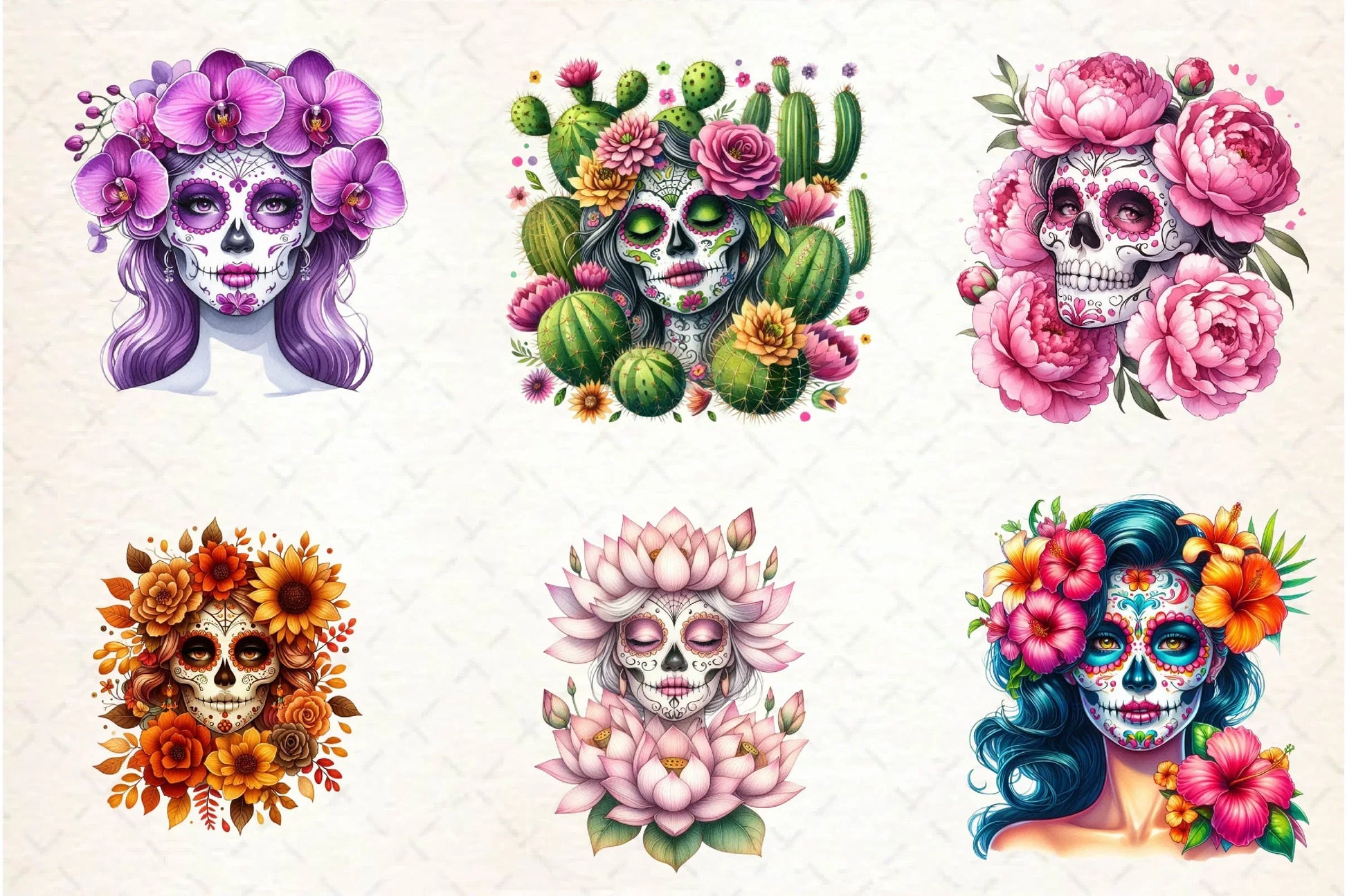 Flowers Sugar Skull Girl Clipart Bundle - CraftNest - Digital Crafting and Art