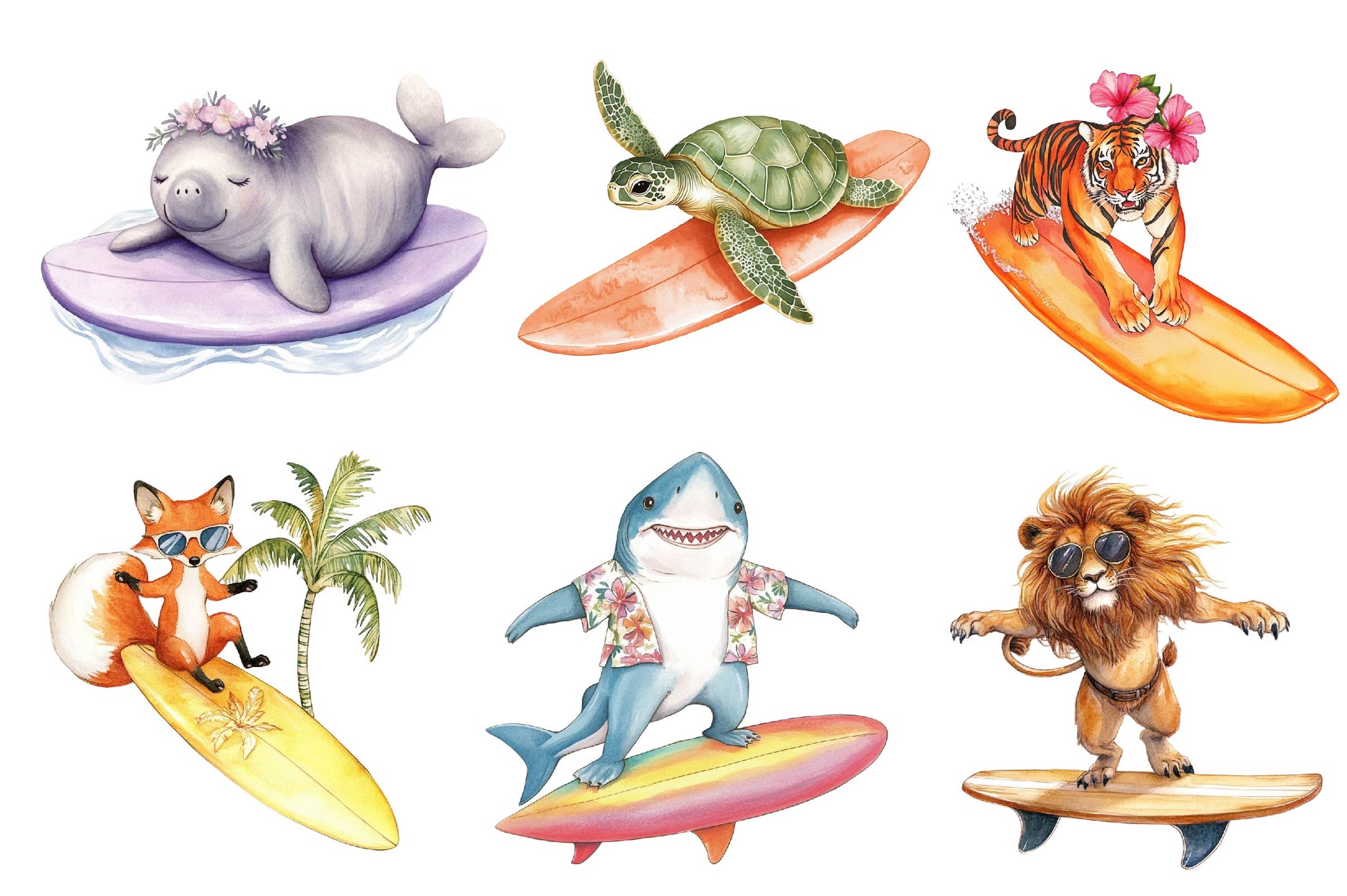 Retro Surfing Animals Clipart Bundle - CraftNest - Digital Crafting and Art