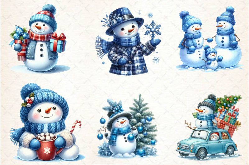 Blue Christmas Snowman Clipart Bundle - CraftNest - Digital Crafting and Art
