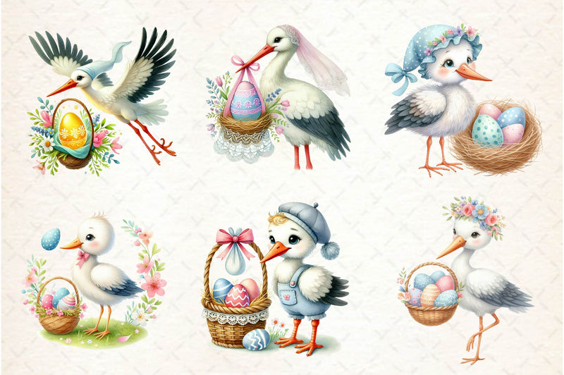 Cute Easter Stork Clipart Bundle - CraftNest - Digital Crafting and Art