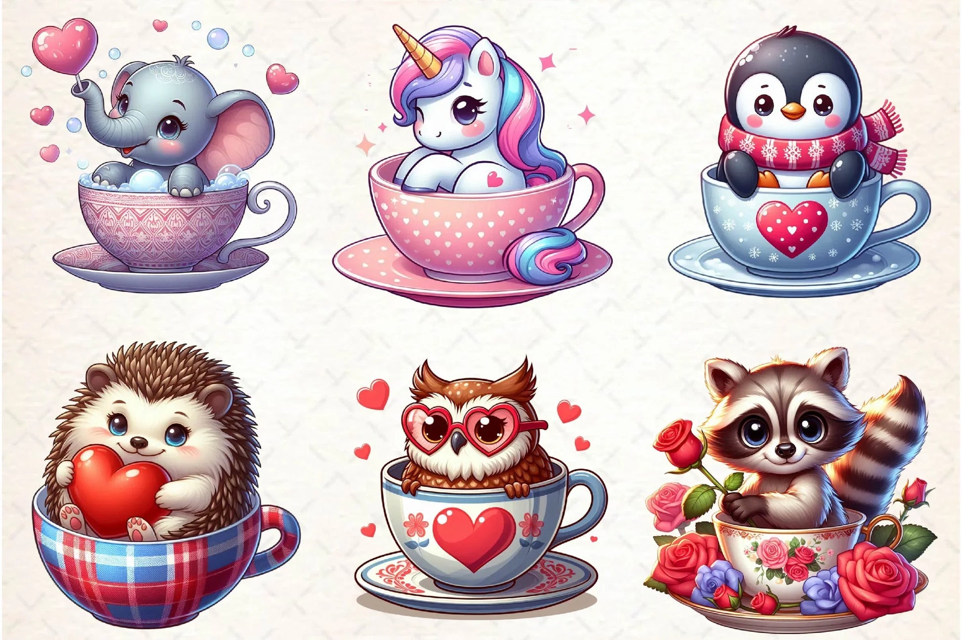 Valentine Animals Tea Cup Clipart Bundle - CraftNest - Digital Crafting and Art