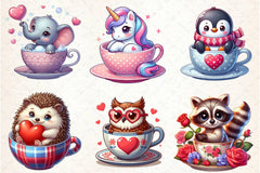 Valentine Animals Tea Cup Clipart Bundle - CraftNest - Digital Crafting and Art