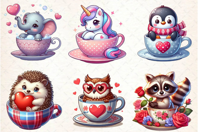Valentine Animals Tea Cup Clipart Bundle - CraftNest - Digital Crafting and Art