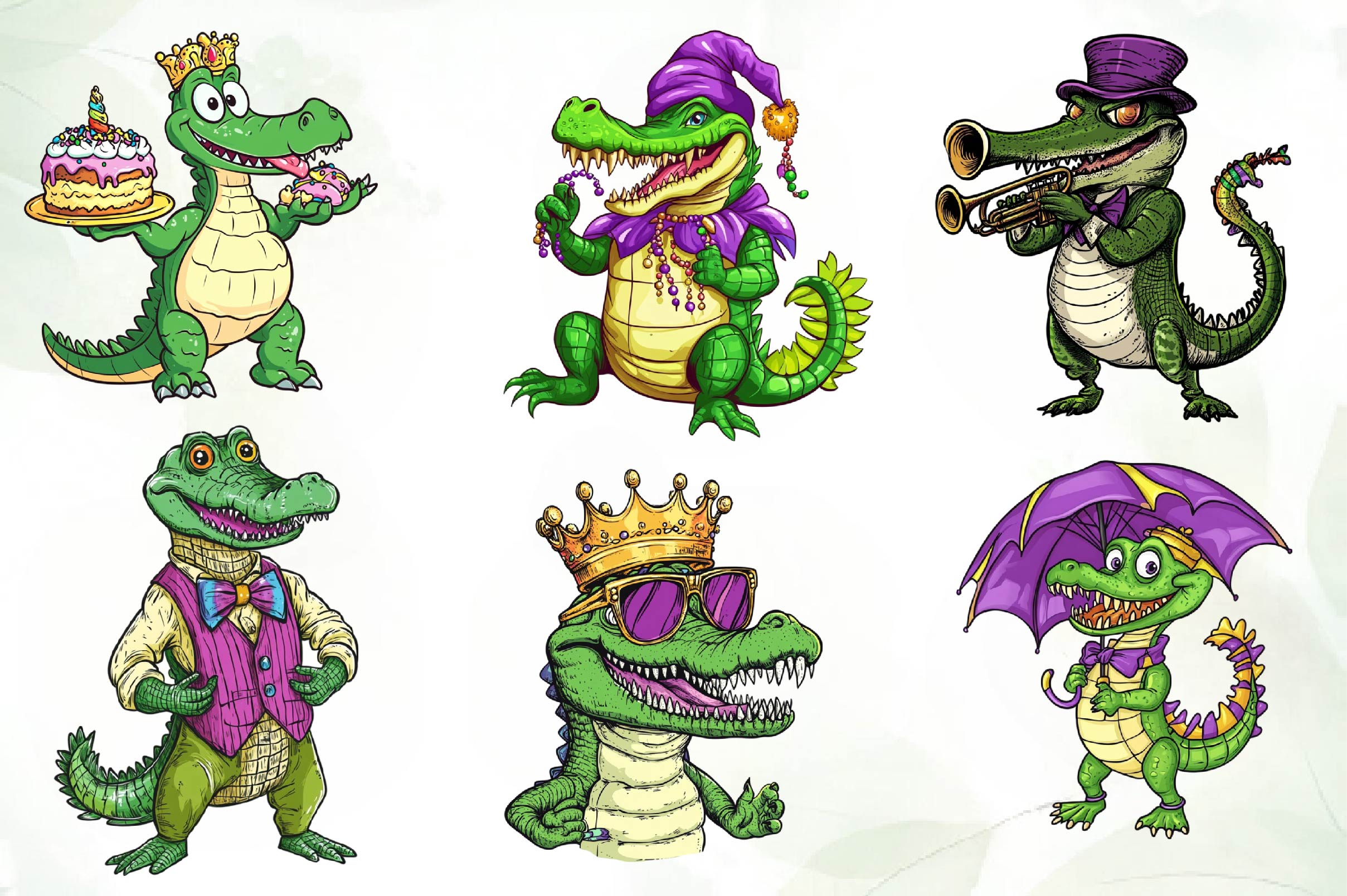 Mardi Gras Crocodile Clipart Bundle 1 - CraftNest - Digital Crafting and Art