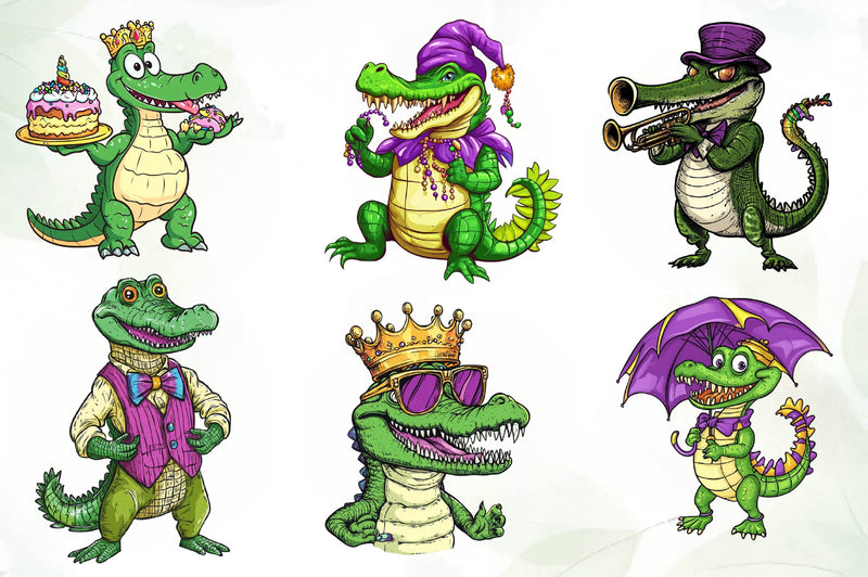 Mardi Gras Crocodile Clipart Bundle 1 - CraftNest - Digital Crafting and Art