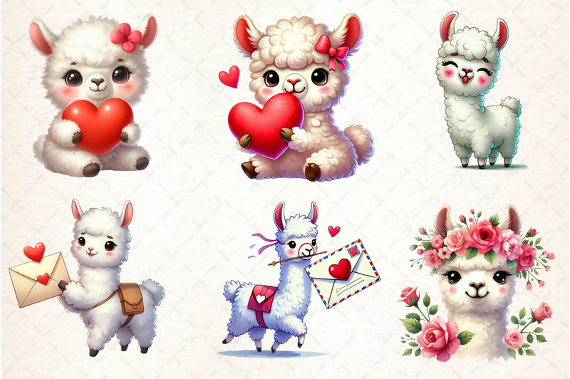 Cute Valentine Baby Llama Clipart Bundle - CraftNest - Digital Crafting and Art