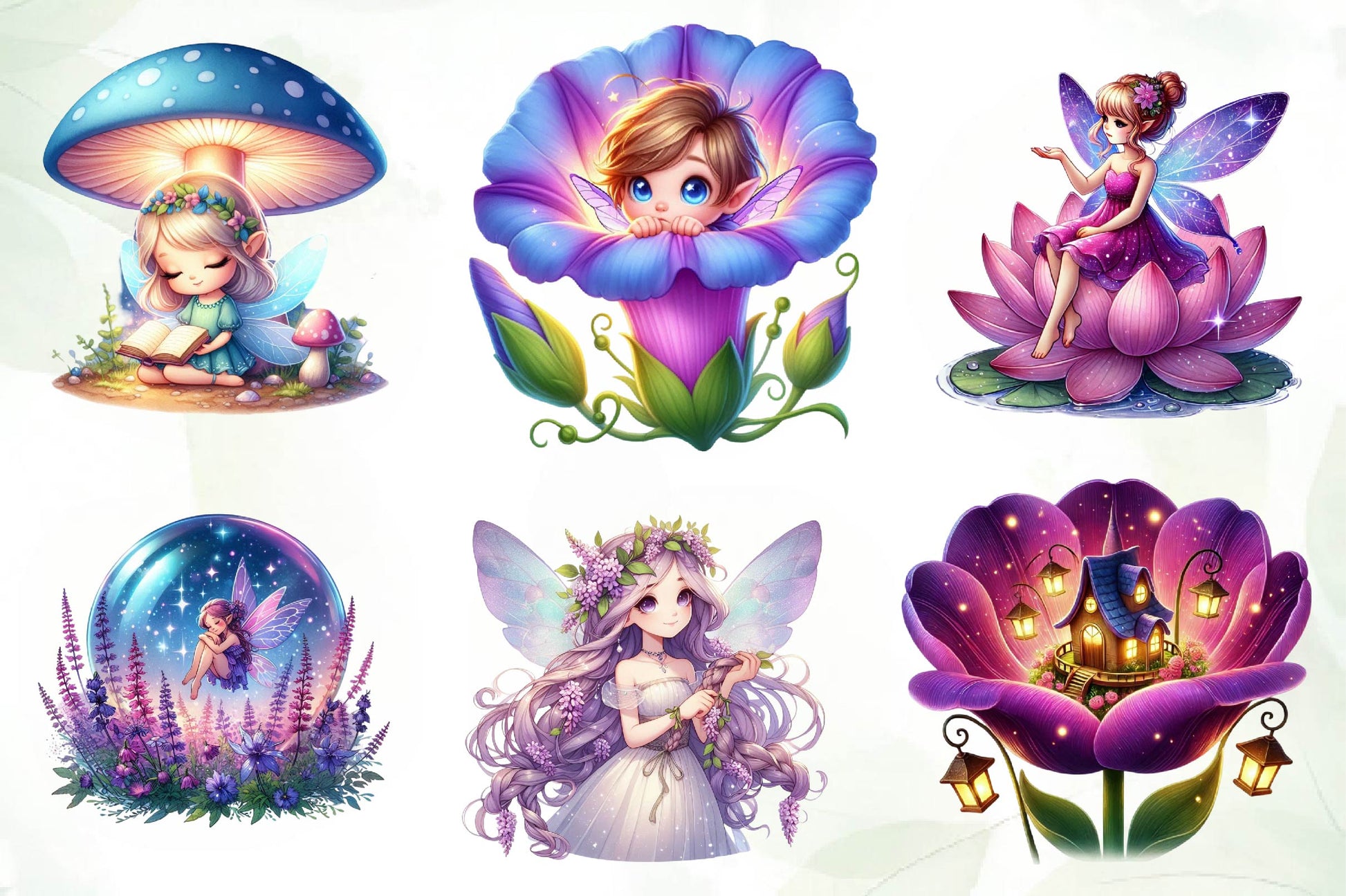 Magical Garden Purple Fairies Clipart Bundle 2 - CraftNest - Digital Crafting and Art
