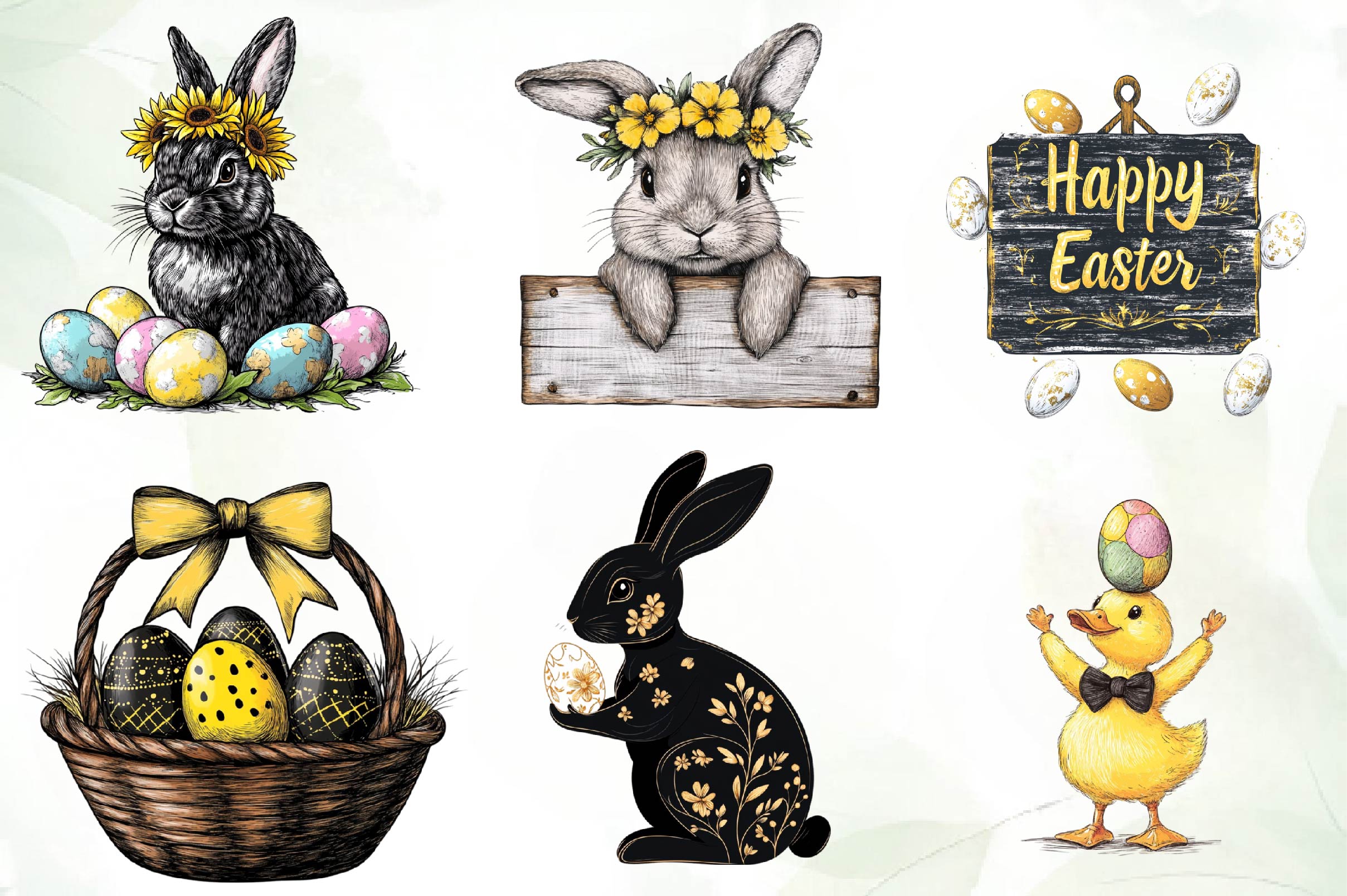 Black And Yellow Easter Clipart Bundle - CraftNest - Digital Crafting and Art