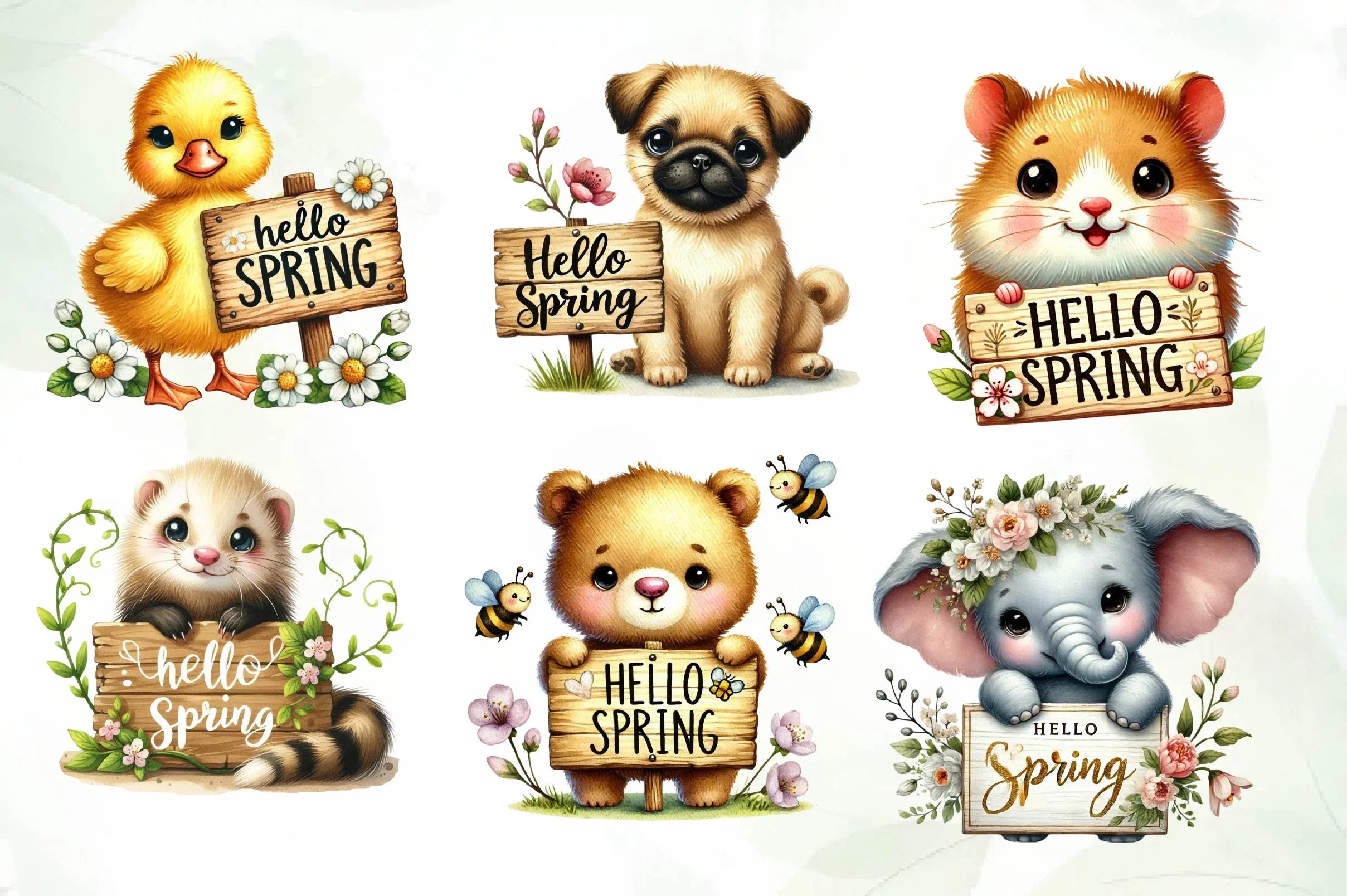 Hello Spring Animal Clipart Bundle