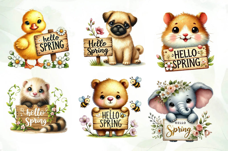 Hello Spring Animal Clipart Bundle - CraftNest - Digital Crafting and Art