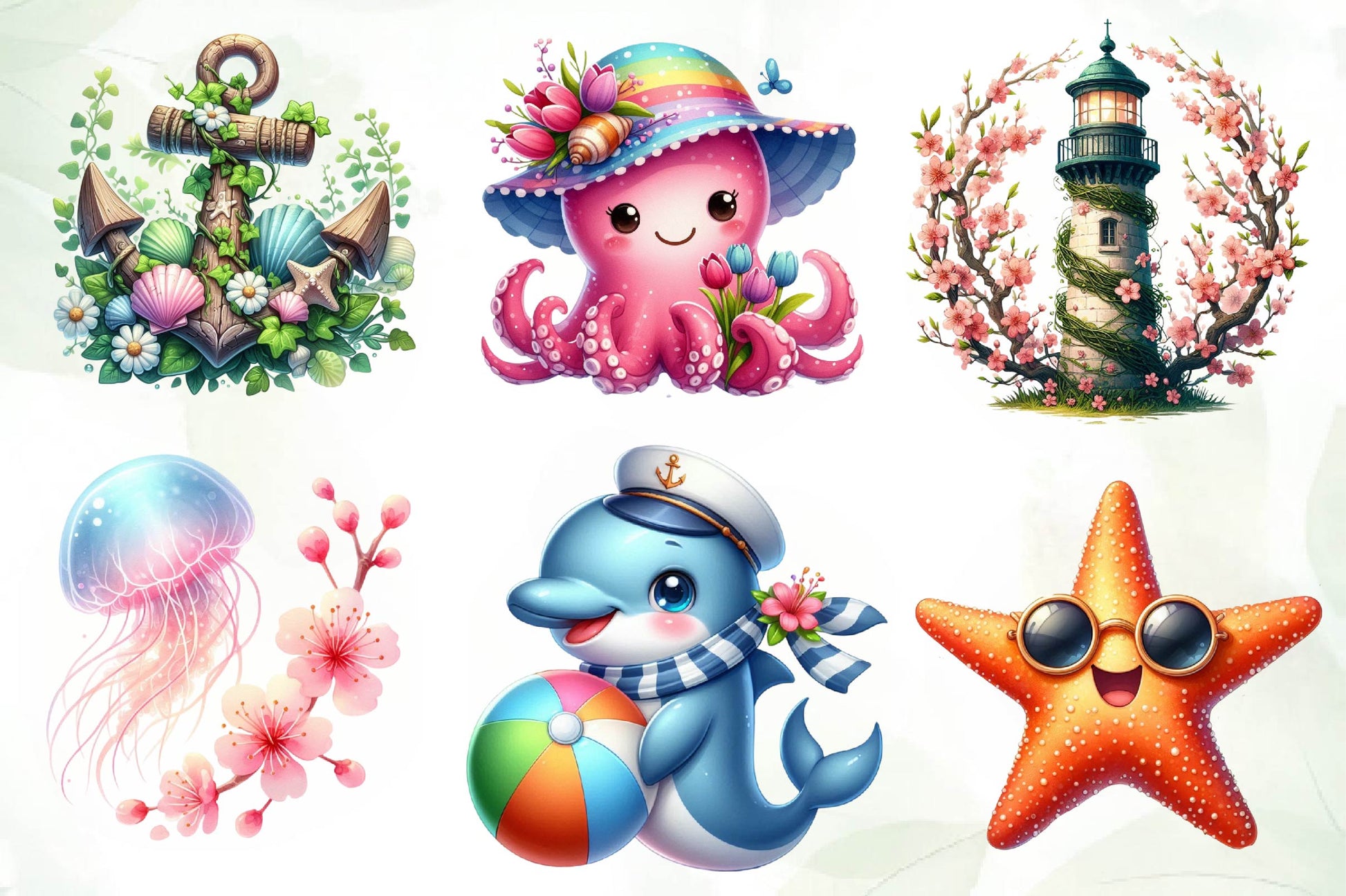 Cute Nautical Spring Clipart Bundle - CraftNest - Digital Crafting and Art