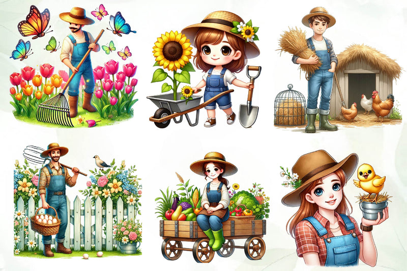 Spring Farmer Clipart Bundle - CraftNest - Digital Crafting and Art