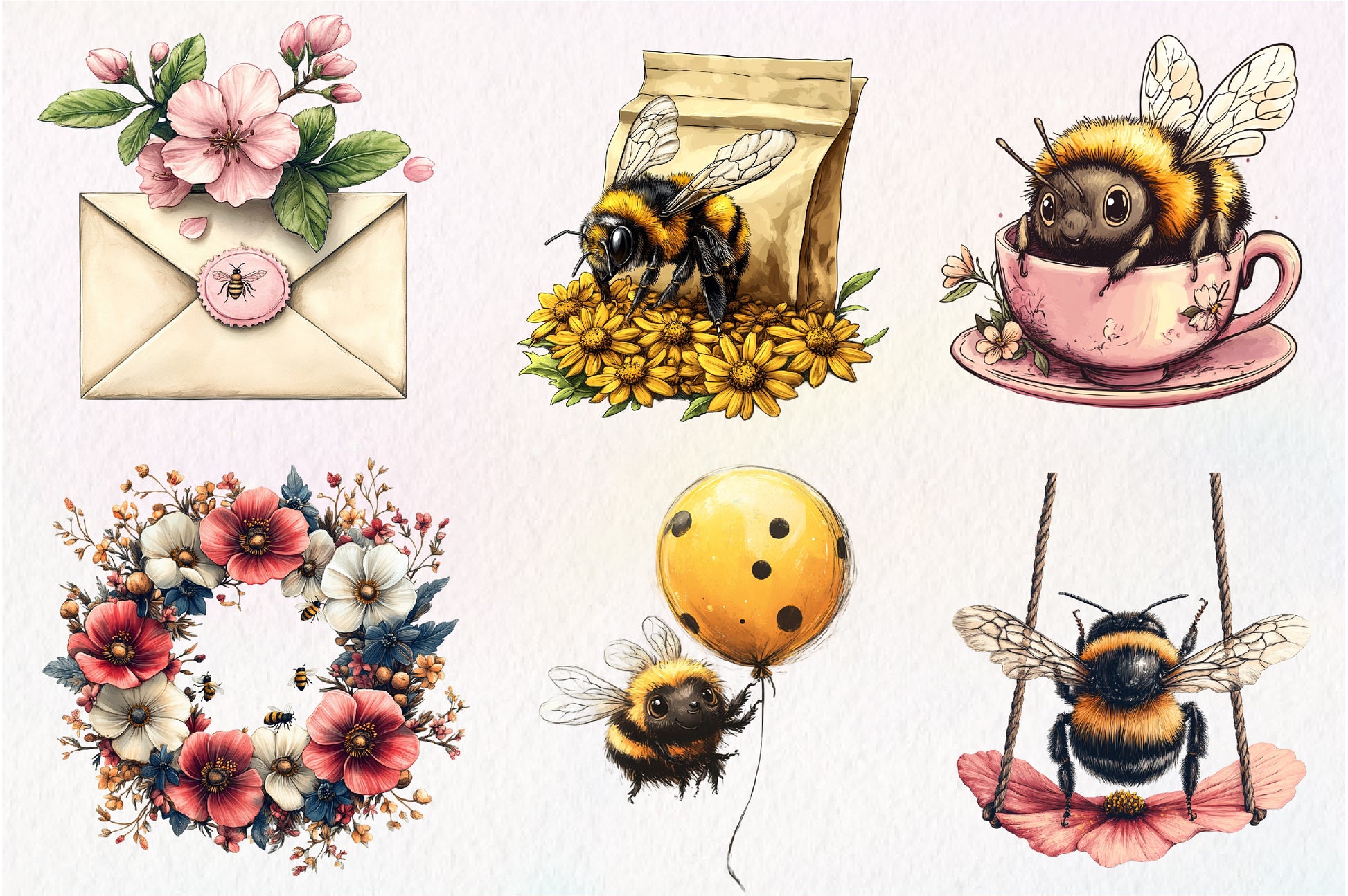 Pink Summer Bees Garden Clipart Bundle - CraftNest - Digital Crafting and Art