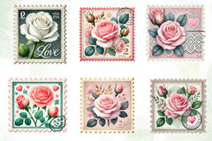 Valentine Rose Postage Stamp Clipart Bundle - CraftNest - Digital Crafting and Art