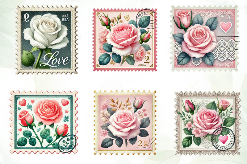 Valentine Rose Postage Stamp Clipart Bundle - CraftNest - Digital Crafting and Art