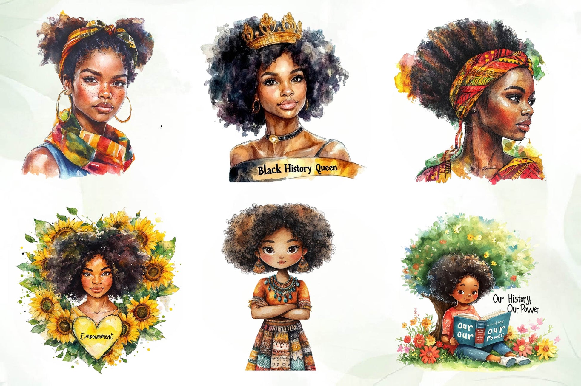 Black History Month Afro Girl Clipart Bundle 1 - CraftNest - Digital Crafting and Art