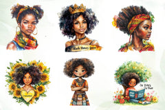 Black History Month Afro Girl Clipart Bundle 1 - CraftNest - Digital Crafting and Art