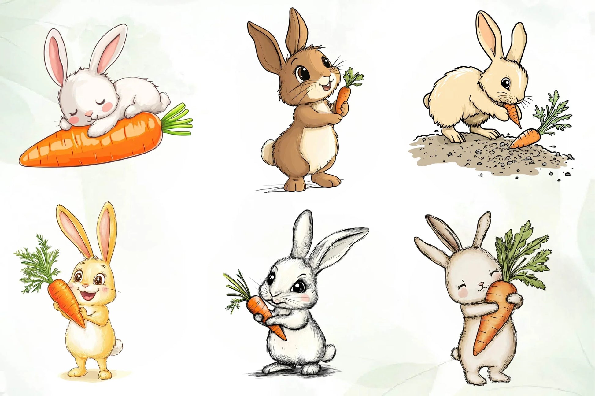 Hand Painted Bunny With Carrots Clipart Bundle - CraftNest - Digital Crafting and Art
