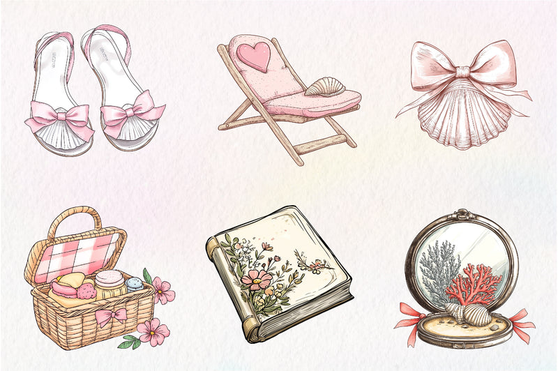 Coquette Coastal Clipart Bundle - CraftNest - Digital Crafting and Art