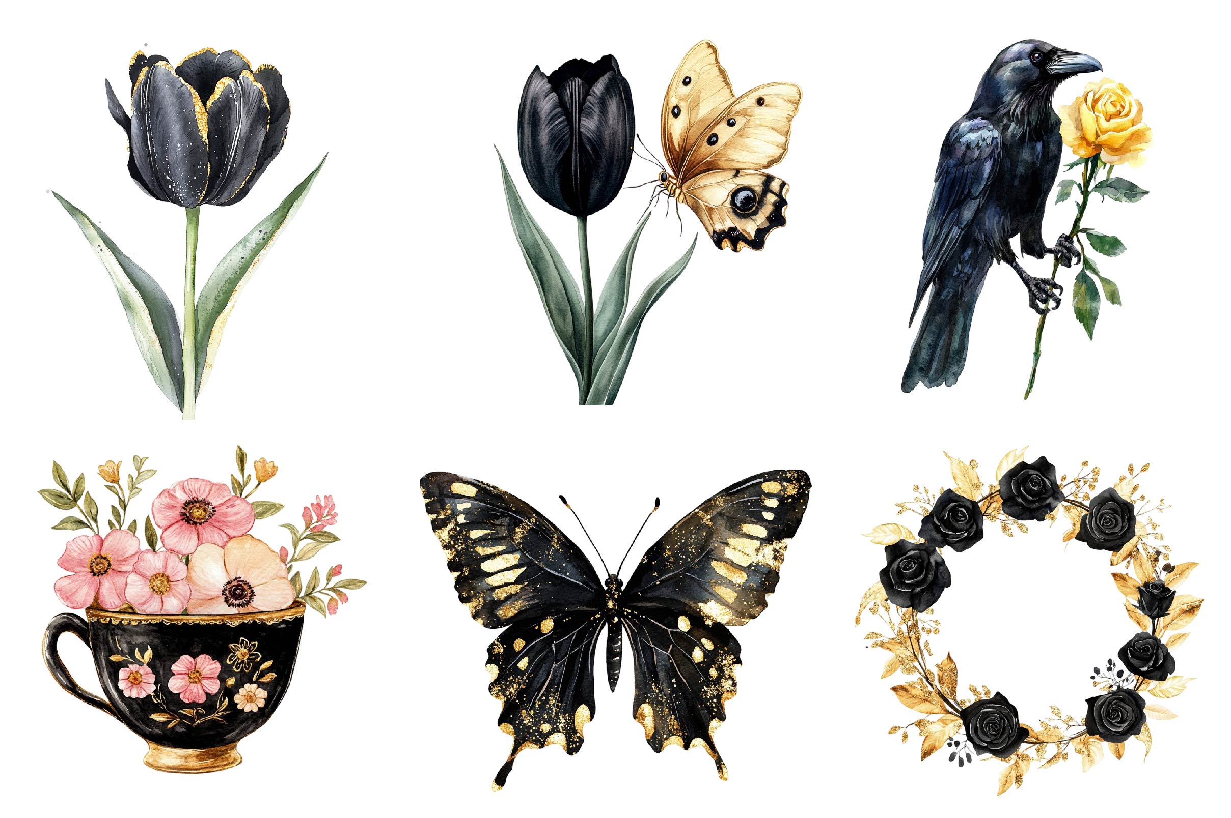 Glitter Luxury Black Spring Clipart Bundle - CraftNest - Digital Crafting and Art