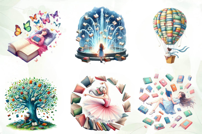 Whimsical Girl Loves Book Clipart Bundle - CraftNest - Digital Crafting and Art