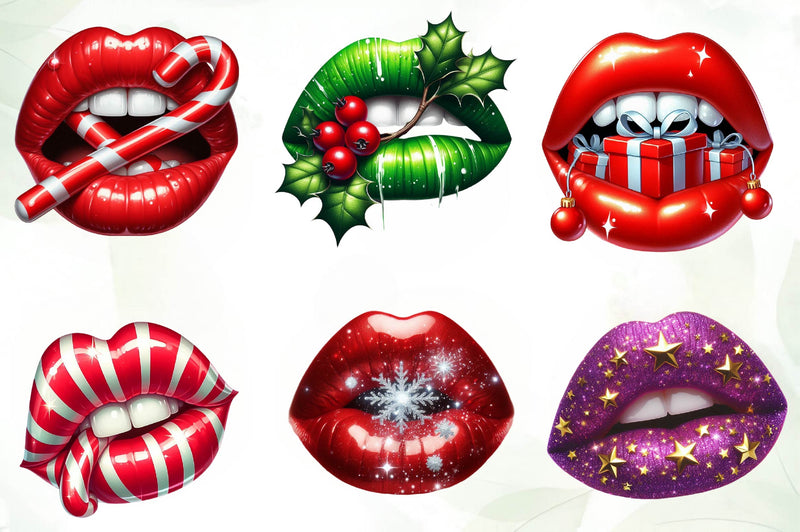 Lips Christmas Lips Holiday Lips Clipart Bundle - CraftNest - Digital Crafting and Art